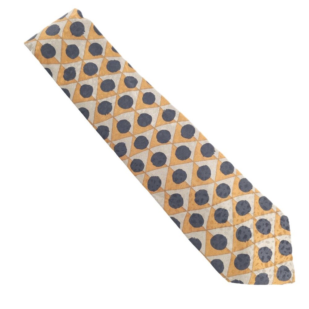 erreuno Milano Men Necktie 100% Italian Silk Gray Tan Blue Size 57x4 - NWOT
